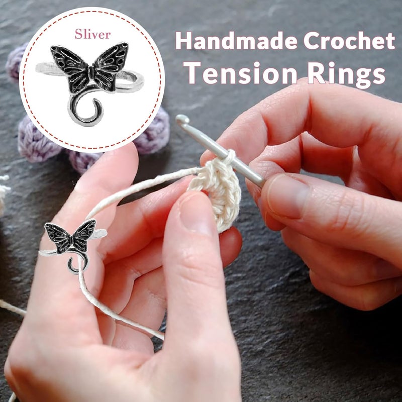 LBU 5Pcs Crochet Ring + 100Pcs Stitch Markers Adjustable Crochet Tension Rings for Finger Handmade Yarn Guide Crocheting Rings Knitting Accessories with Box Crochet Gifts for Women Mom Crocheters - Image 2